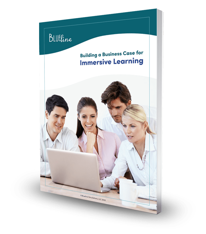 Cover image of free guide Building the Business Cse for Immersive Learning. Leadership Team of 4 professionals looking at laptop.