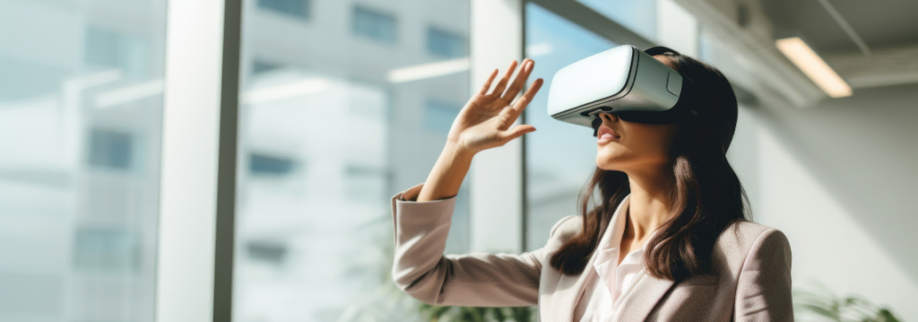 is ai a fad, woman wearing vr glasses in office