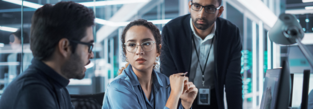 impact of ai on leadership, three leaders working with ai training