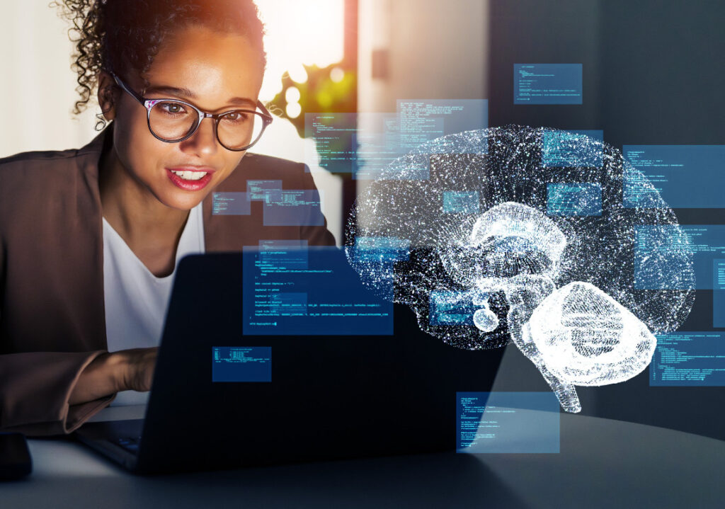 just-in-time learning with ai​, woman using ai to learn