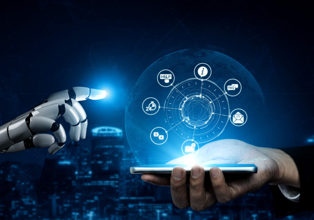 how effective is scenario-based learning, robot hand and human hand holding phone