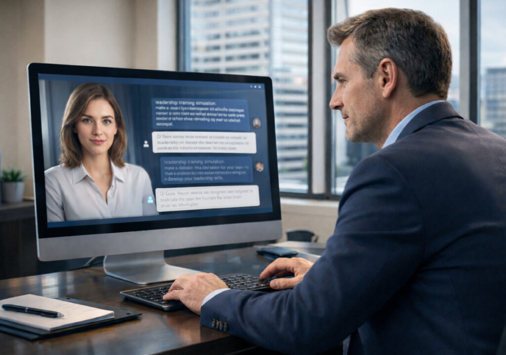 what's the leading ai roleplay software for business training, man using blueline sims training