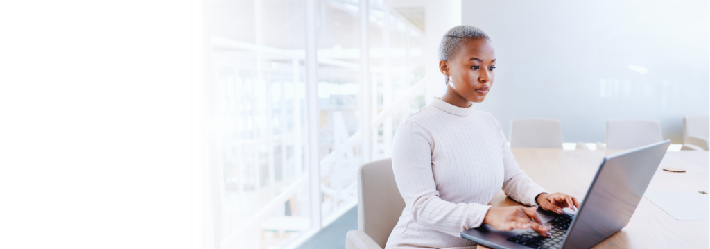 business woman taking leader assessment simulation