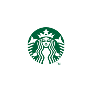 Starbucks logo with a green background, featuring a white siren with flowing hair, a crown with a star on top, and a circular design.